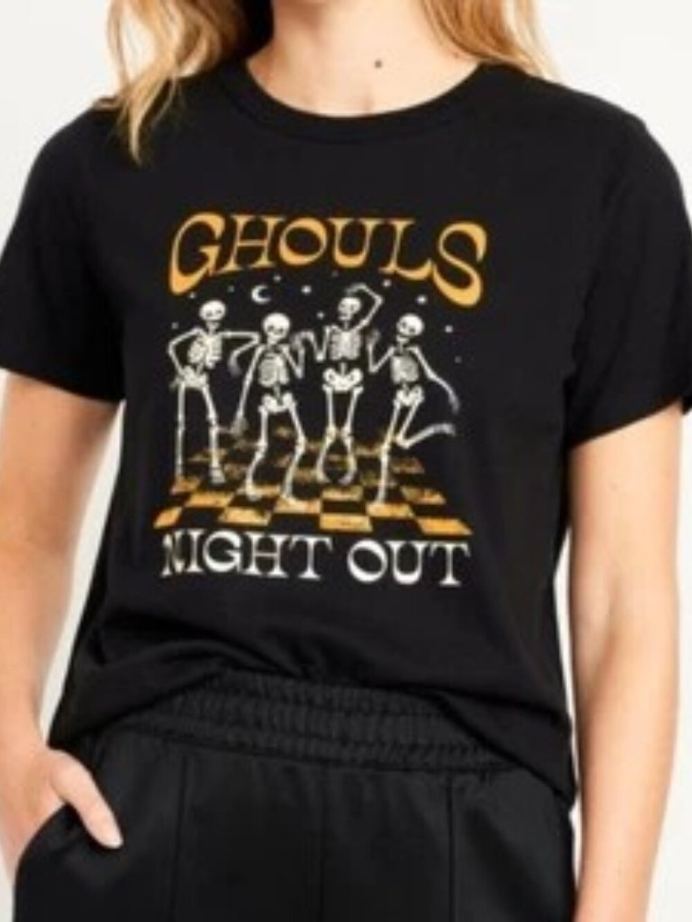 Old Navy Womens Ghouls Night Out Halloween Graphic Cotton Skeletons Tee XL